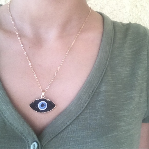 Evil Eye Druzy Necklace. - Picture 2 of 8